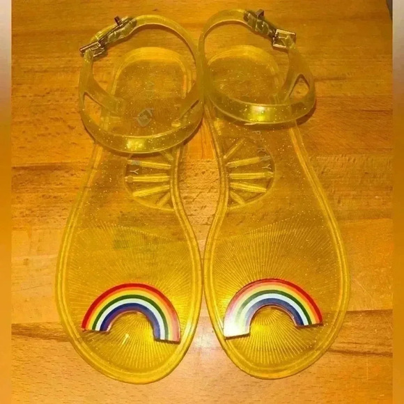 NEW Katy Perry Rainbow Jelly Sandals Yellow Sz 5 - Picture 4 of 7